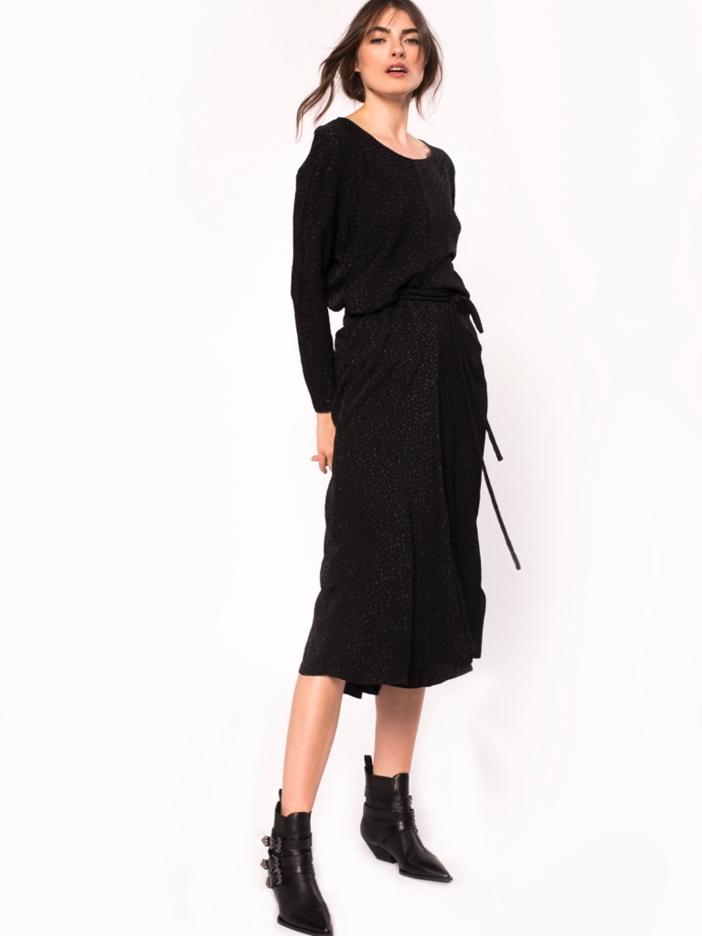 NISSA VISCOSE MIDI DRESS WITH WAIST CORD - SIZE M